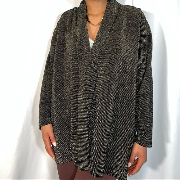 Vintage Sybil California Brown & Gold Shimmery Open Cardigan (size 14) - Picture 3 of 5